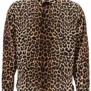 SAINT LAURENT LEOPARD PRINT SILK SHIRT 40 Black, Brown Silk