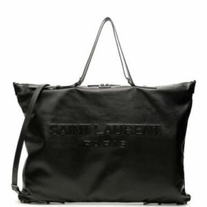 SAINT LAURENT LOGO MAXI TOTE BAG OS Black Leather