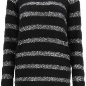 SAINT LAURENT MOHAIR MINI DRESS WITH SEQUINS S Black, Silver Wool