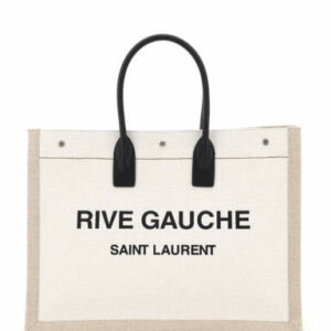 SAINT LAURENT RIVE GAUCHE NOE BAG OS Beige, Black Linen, Leather