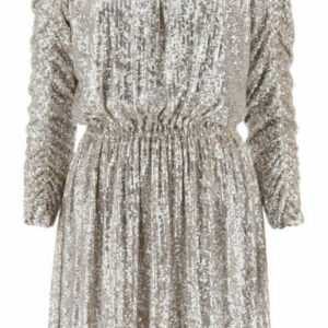 SAINT LAURENT SEQUINED MINI DRESS S Silver, Beige