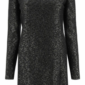 SAINT LAURENT SEQUINED TWEED MINI DRESS 38 Black Wool