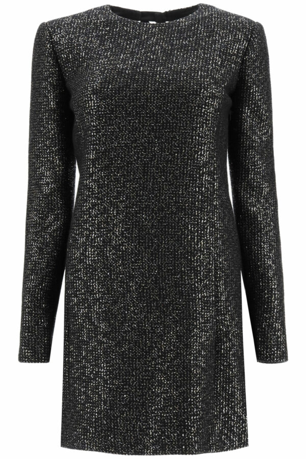 SAINT LAURENT SEQUINED TWEED MINI DRESS 38 Black Wool