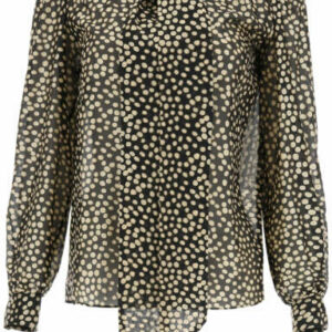 SAINT LAURENT SILK SHIRT WITH GOLDEN POLKA DOT PRINT 38 Black, Gold Silk