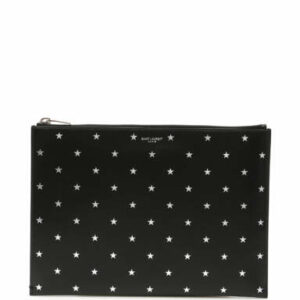 SAINT LAURENT STARS CLUTCH OS Silver, Black Leather