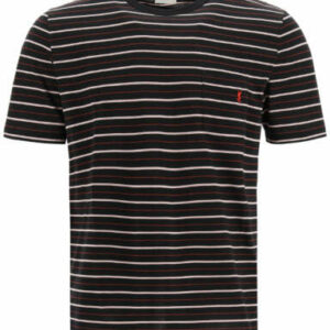 SAINT LAURENT STRIPED T-SHIRT WITH LOGO POCKET XS Black, Red, White Cotton