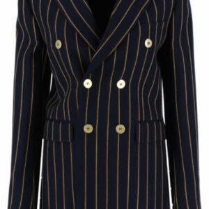 SAINT LAURENT STRIPED WOOL SERGE BLAZER 36 Blue, Yellow, Red Wool