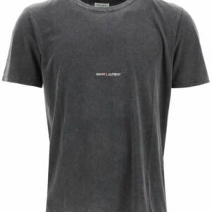 SAINT LAURENT T-SHIRT WITH LOGO XS Black, Grey Cotton