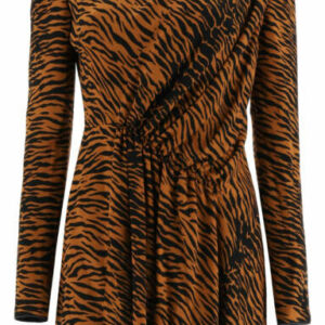 SAINT LAURENT TIGER PRINT CREPE MINI DRESS 38 Brown, Black