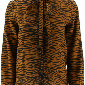 SAINT LAURENT TIGER PRINT SHIRT 36 Brown, Black Silk