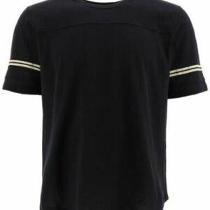 SAINT LAURENT USED T-SHIRT WITH FLOCKED LOGO S Black, Beige Cotton