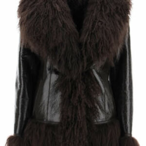 SAKS POTTS SHEARLING COAT WITH FUR 2 Brown Leather, Fur