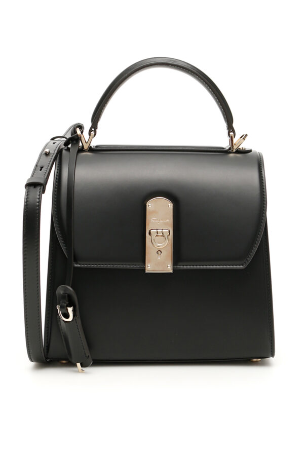 SALVATORE FERRAGAMO BOXY HANDBAG OS Black Leather