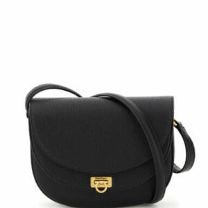 SALVATORE FERRAGAMO GANCINI DOUBLE FLAP CROSSBODY BAG OS Black Leather