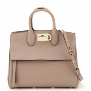 SALVATORE FERRAGAMO THE STUDIO BAG OS Grey, Beige Leather