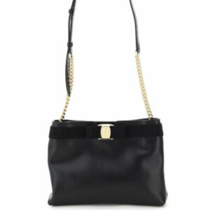 SALVATORE FERRAGAMO VARA NEW CLUTCH WITH SHOULDER STRAP OS Black Leather