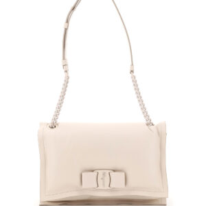 SALVATORE FERRAGAMO VIVA BOW PADDED BAG OS White, Beige Leather