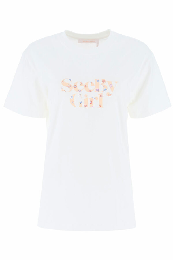 SEE BY CHLOE LOGO PRINT T-SHIRT XS White Cotton