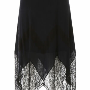 SEE BY CHLOE MIDI SKIRT WITH LACE 38 Blue, Black Silk