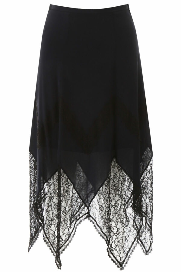 SEE BY CHLOE MIDI SKIRT WITH LACE 38 Blue, Black Silk