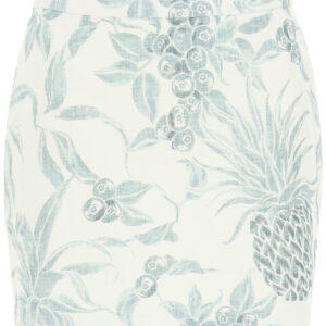 SEE BY CHLOE MINI SKIRT WITH SPRING FRUITS PRINT 34 White, Grey, Blue Linen