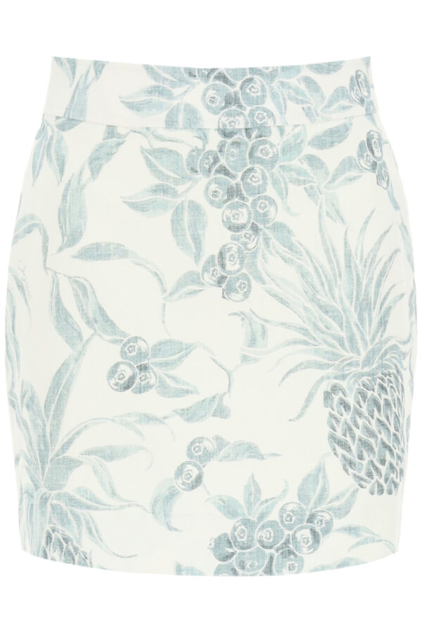 SEE BY CHLOE MINI SKIRT WITH SPRING FRUITS PRINT 34 White, Grey, Blue Linen