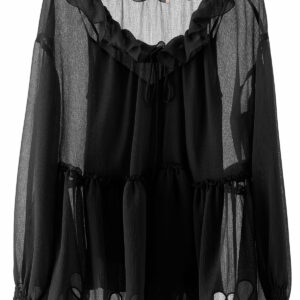 SEE BY CHLOE OVERSIZED RUFFLED BLOUSE 40 Black