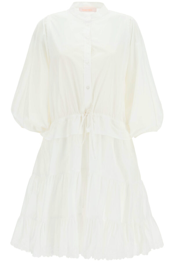 SEE BY CHLOE POPLIN DRESS WITH RUFFLES AND LOGO EMBROIDERY 34 White Cotton