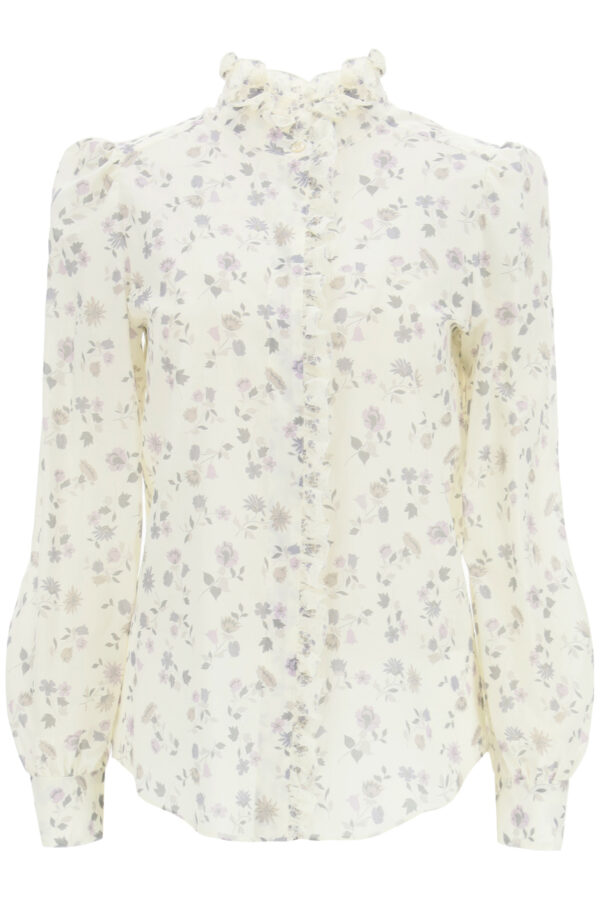 SEE BY CHLOE PRAIRIE PRINT COTTON VOILE SHIRT 34 White, Grey Cotton