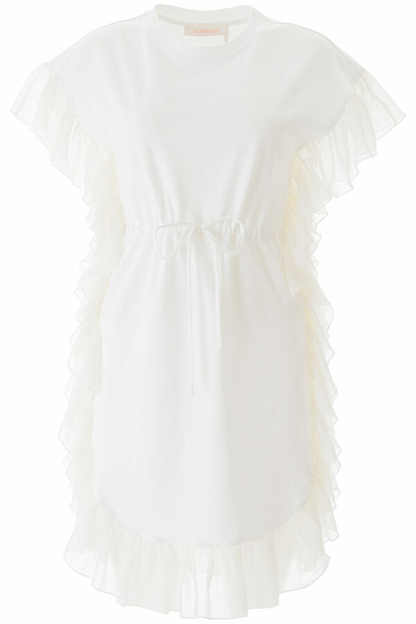 SEE BY CHLOE RUFFLED DRESS S White Cotton