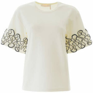 SEE BY CHLOE RUFFLED TOP L Beige, Black