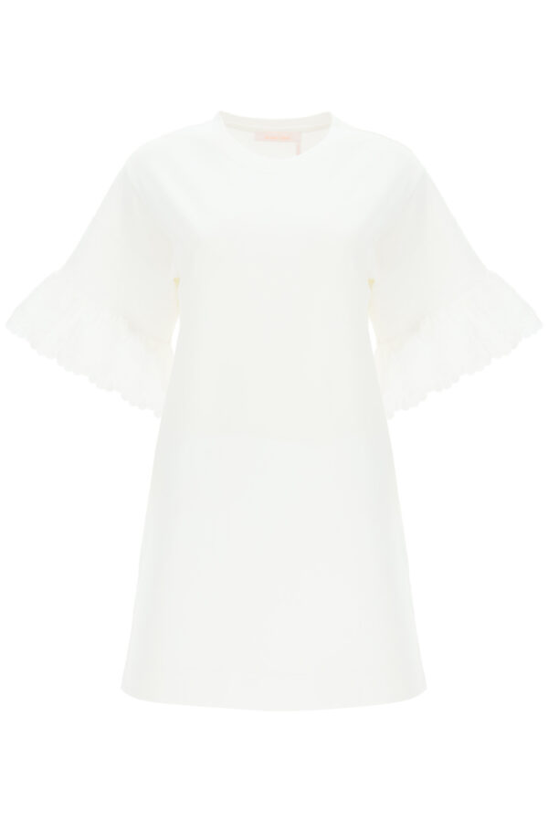 SEE BY CHLOE T-SHIRT DRESS WITH BUTTERFLY SLEEVES XS White Cotton