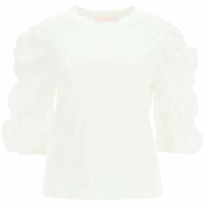 SEE BY CHLOE T-SHIRT WITH GATHERED SLEEVES XL White Cotton