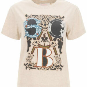 SEE BY CHLOE T-SHIRT WITH LOGO PRINT S Beige, Pink Cotton