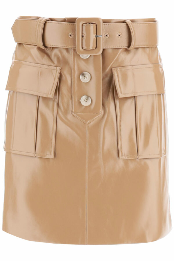 SELF PORTRAIT FAUX LEATHER MINI SKIRT 8 Brown, Beige Faux leather