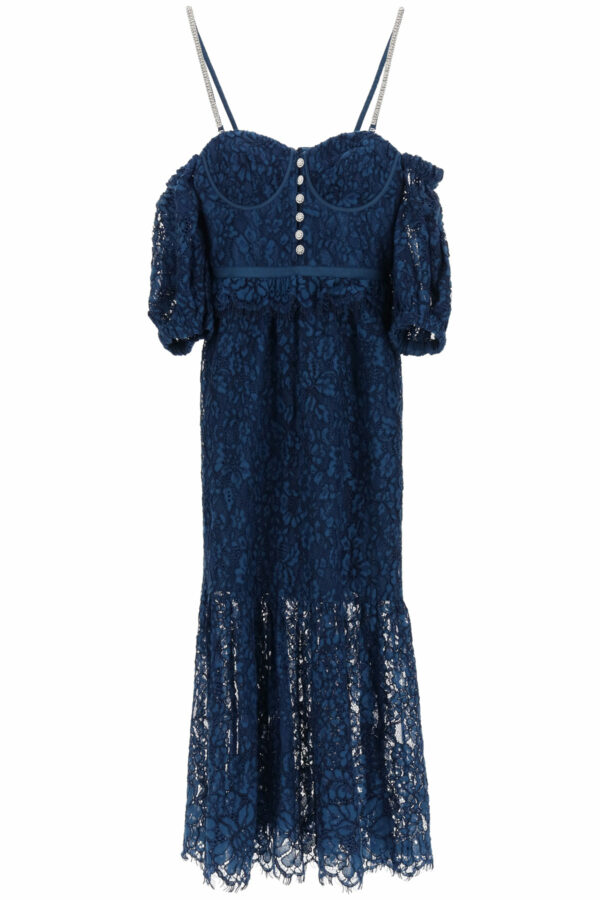 SELF PORTRAIT LACE DRESS WITH BALLOON SLEEVES 6 Blue Cotton