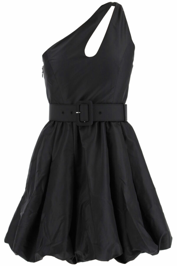 SELF PORTRAIT ONE-SHOULDER TAFFETA MINI DRESS 8 Black