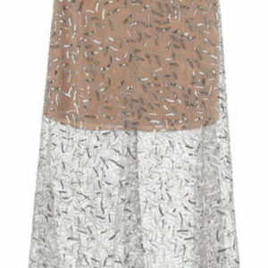 SELF PORTRAIT SEQUINED TULLE MIDI SKIRT 8 Beige, Yellow, Silver