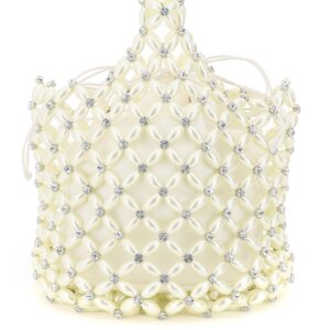 SIMONE ROCHA SMALL TOTE BAG WITH PEARLS AND CRYSTALS OS White