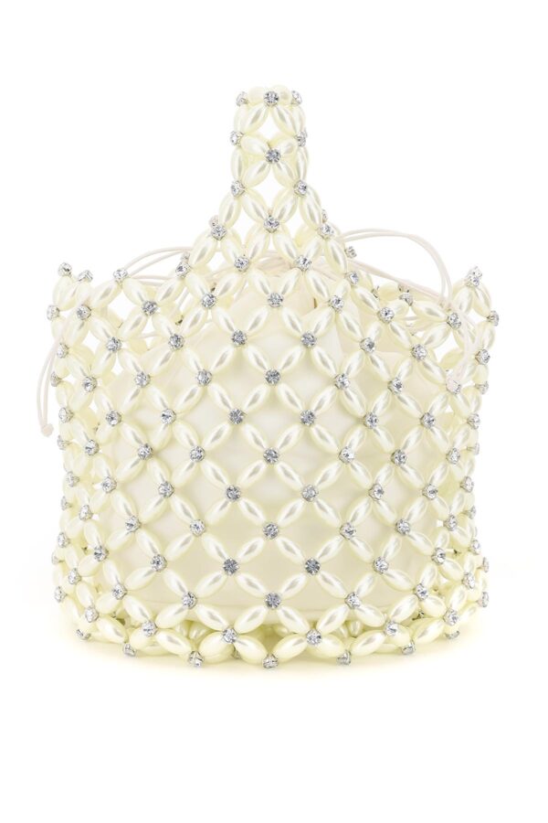 SIMONE ROCHA SMALL TOTE BAG WITH PEARLS AND CRYSTALS OS White