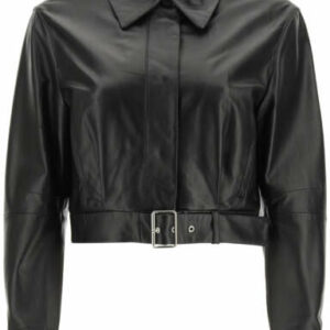 SPORTMAX CROPPED BIKER JACKET 38 Black Leather