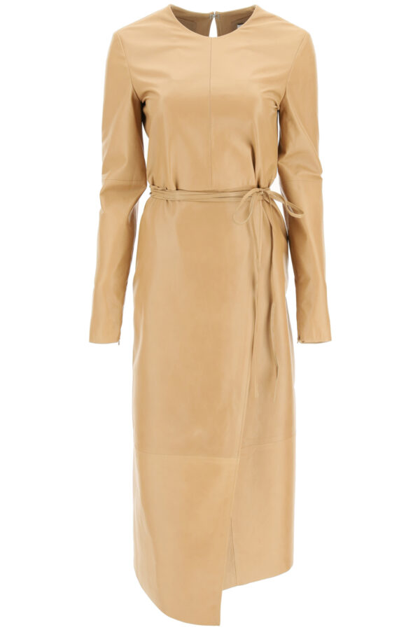 SPORTMAX NAPPA MIDI DRESS 42 Brown Leather