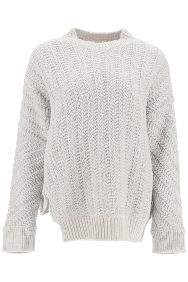 STELLA McCARTNEY ASYMMETRICAL HERRINGBONE SWEATER 40 Grey Wool