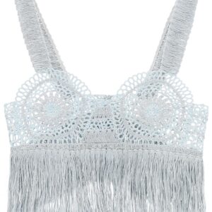 STELLA McCARTNEY CROCHET TOP WITH FRINGES M Light blue