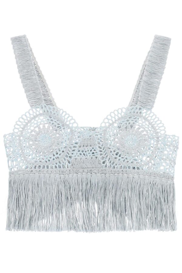 STELLA McCARTNEY CROCHET TOP WITH FRINGES M Light blue