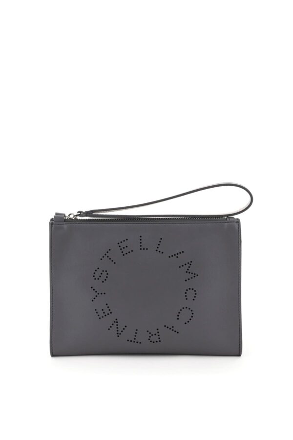 STELLA McCARTNEY FLAP ZIP STELLA LOGO CLUTCH OS Grey Faux leather