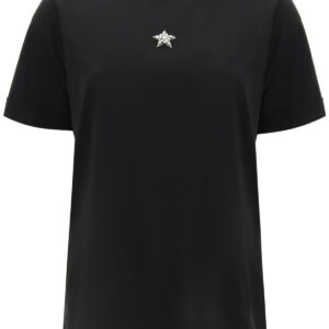 STELLA McCARTNEY T-SHIRT MINISTAR EMBROIDERY WITH CRYSTALS 36 Black Cotton