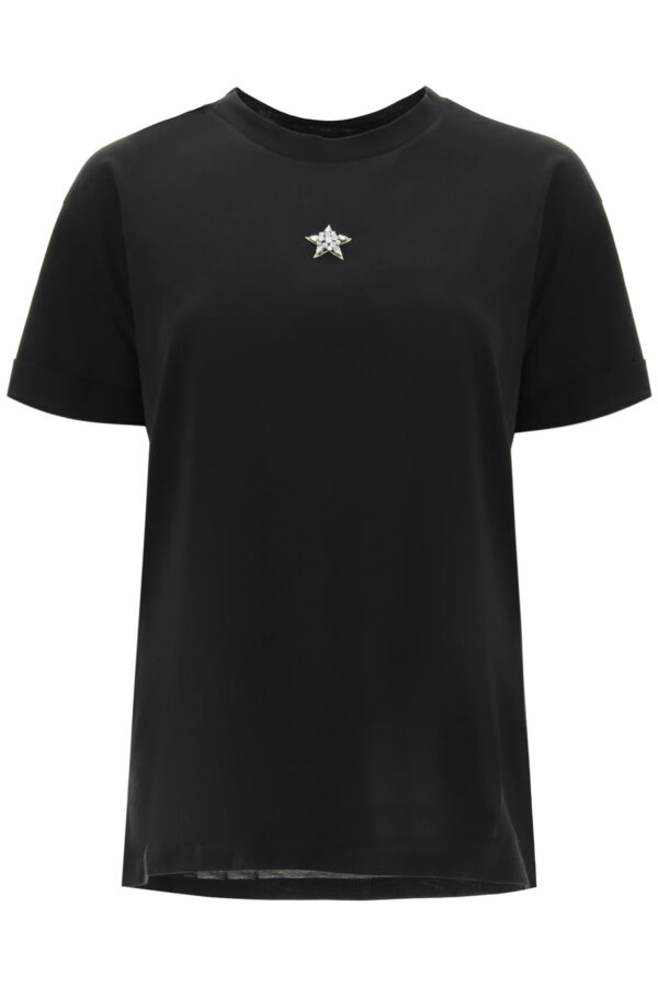 STELLA McCARTNEY T-SHIRT MINISTAR EMBROIDERY WITH CRYSTALS 36 Black Cotton