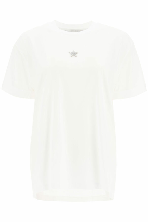 STELLA McCARTNEY T-SHIRT MINISTAR EMBROIDERY WITH CRYSTALS 36 White Cotton