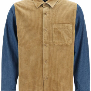 STUSSY CORDUROY DENIM MIX SHIRT L Beige, Blue Cotton